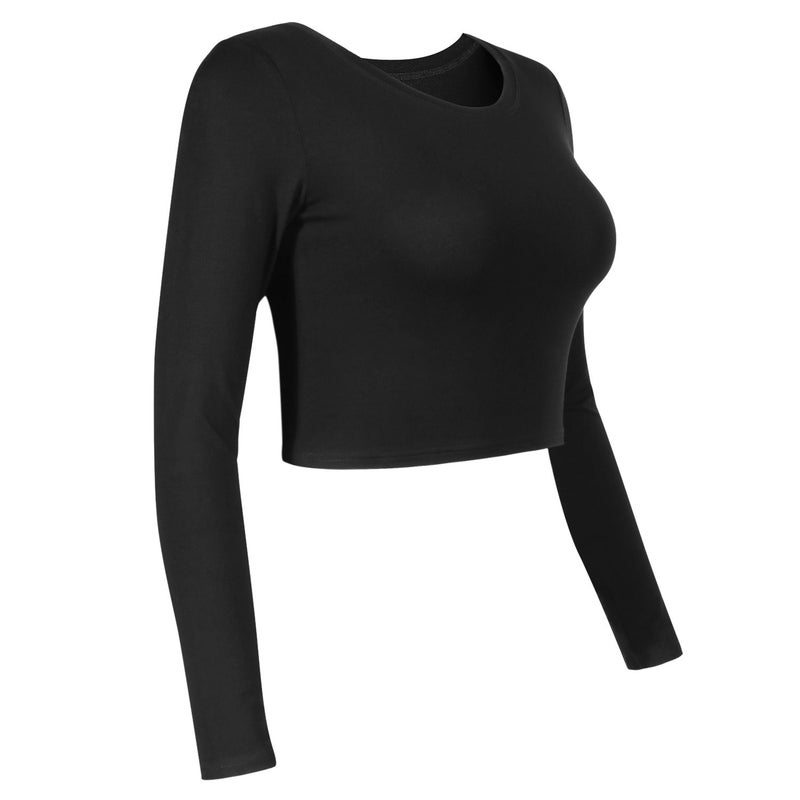 Artivaly Womens Long Sleeve Crop Tops Basic Teen Girl Clothes Casual Cute Yoga Shirts Layering Slim Fitted Workout T-Shirt Black - Image 2